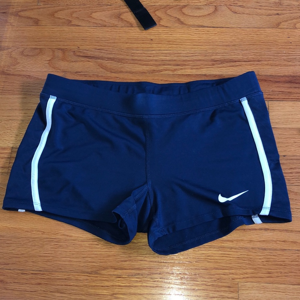 Nike spandex shorts navy w 2 white side stripes